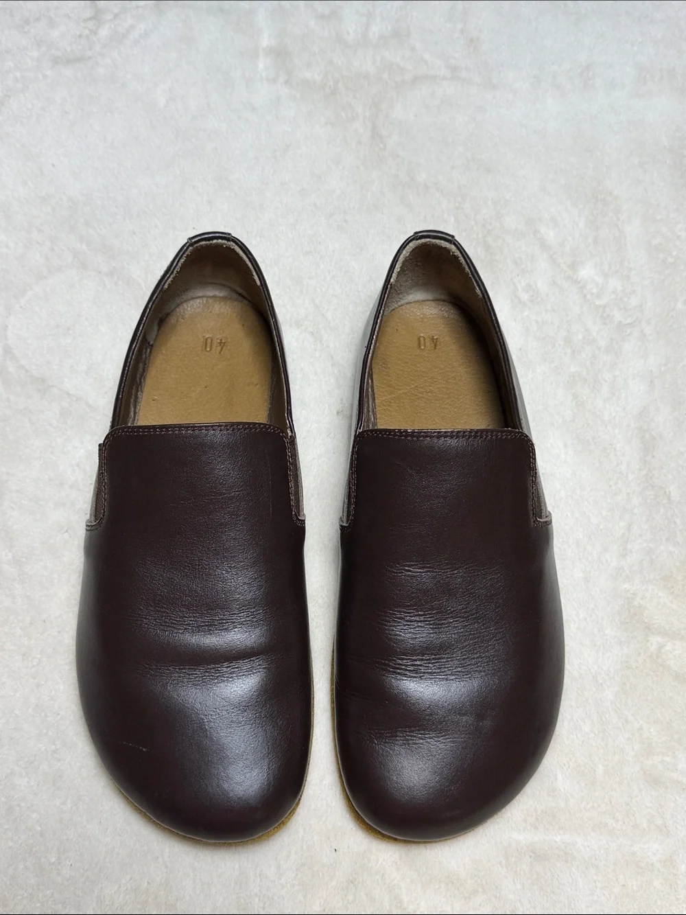 Men's Minimalist barefoot Dark Brown Slip-On Leather Loafers 40